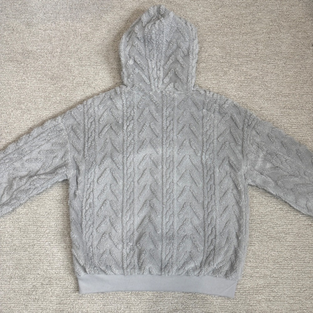 Shein Light Gray Cable Knit Textured Fleece Hoodie Oversized Pullover Large - Picture 2 of 7